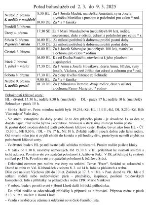 Přehled bohoslužeb a aktivit